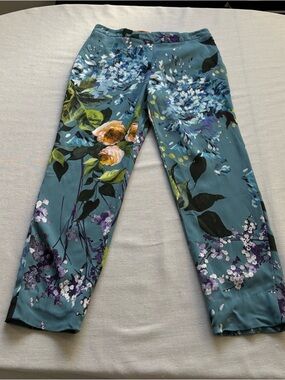 Escada Floral Cropped Pants Blue Size 36 Designer Trousers